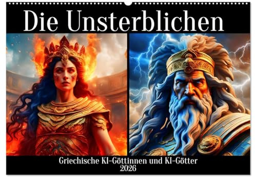 Die Unsterblichen - Griechische KI-Göttinnen und KI-Götter (Wandkalender 2026 DIN A2 quer), CALVENDO Monatskalender: Entdecken Sie die zeitlose ... Göttinnen und Götter (CALVENDO Kunst)