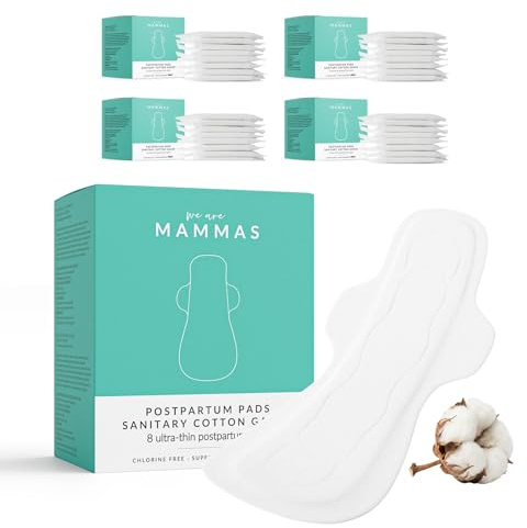 Wochenbettbinden 100% Baumwolle (32 Stück) – Ultra Saugfähig & Chlorfrei – Hypoallergen – Atmungsaktive Wochenbett Einlagen für starken Wochenfluss – Sanfter Schutz nach Geburt – We are mammas