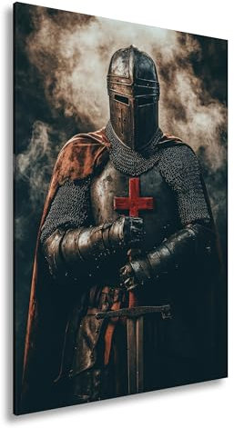 deyoli Leinwandbild Eiserner Ritter – schweigend im Rauch des alten Glaubens. Format: 80x60cm XXL Kunstdruck Bild auf Keilrahmen/Wandbild/Wohnzimmer Dekoration