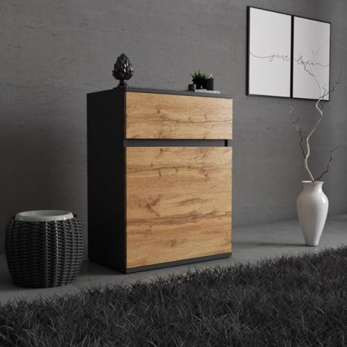 MRBLS_HOME Schwarz Matt - Wotan Kommode 60x78x35 cm (B/H/T) mit 1 Schublade & Tür – Schmale Kommode oder Nachttisch für Schlafzimmer, Flur – Viel Stauraum auf kleinem Raum – Gefertigt in der EU