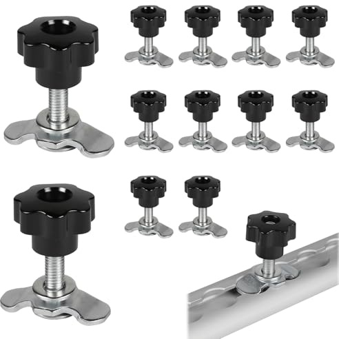 EXLECO 12 PCS Airlineschiene Schraubfitting M8 × 45mm mit Sterngriffmutter | Airline Schiene Fitting Airlinebeschlag Airlineverschraubung Zubehör Endbeschlag für Zurrschienen 500daN Verzinkt