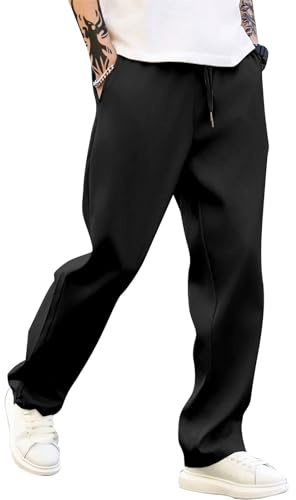 SOOUICKER Chino Hose Herren Regular Fit mit Gummibund Freizeithose Herren Lang Leicht Stoffhose Sommer Weites Bein Jogginghose Baggy Modern Sporthose mit Taschen