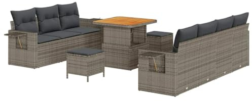 vidaXL Gartensofa-Set 10 STK. 7-Sitzanzahl Grau Poly-Rattan