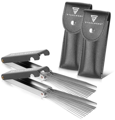 STAHLWERK Düsenreiniger Edelstahl-Feilen 13 in 1 Schweißdüsenreiniger im praktischen Etui 2er Set, MIG MAG Düsen, Autogen Schweißdüsen, Lötkolben Heißklebepistolen, Vergaserdüsen