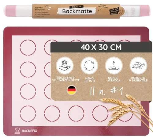 Backefix Silicone Baking Mat for Macarons 40 x 30 cm - Limited Edition in Red Pink - High Quality Back Pad with 20 Circles for Macarons or Cookies, Platinum Silicon, Non-Stick Reusable
