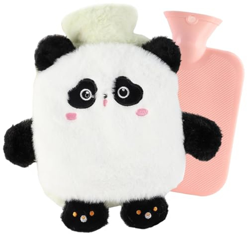 Cartoon Hot Water Bag, 1000ml Kids Fluffy Hot Water Bag Animal Hand Warmer Bag Animal Bottle Cover Fluffy Cartoon Cover Removable for Cleaning for Hand Feet Warmer Neck Shoulder Pain Relief (Panda)