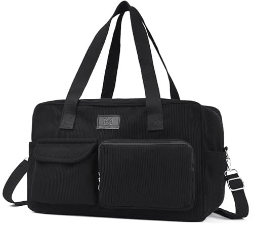 Micmores Cord Reisetasche, Sporttasche Damen 20L Weekender Wickeltasche, Ryanair Handgepäck 40x20x25, Gym Bag Geburt Krankenhaustasche Mit PVC Nasse Tasche für Fitness (Schwarz)