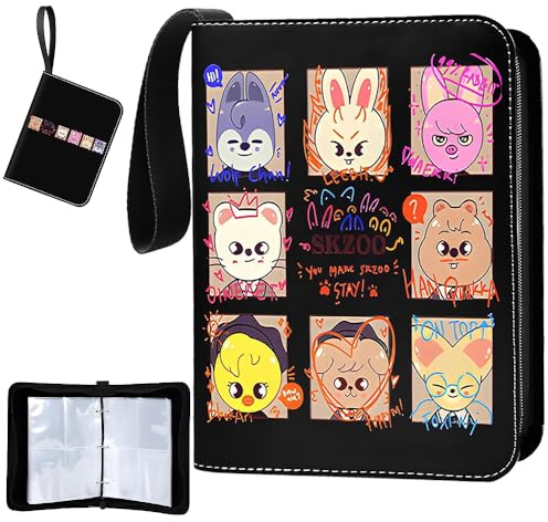 SKIKHN Stray Kids Fotokarten 400 Taschen, Stray Kids Photocard Binder mit Reißverschluss Tragegriff, Kpop-Sammelalbum, 50 Seiten, Süßer Cartoon-Fotokartenordner mit 4 Fächern, für Jungen und Mädchen