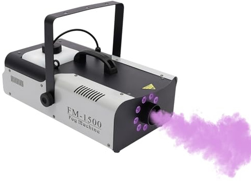 Machine À Fumée 1500W avec 9 LED RGB, Machine À Brouillard Professionnelle DMX512 et Télécommande sans Fil, 2,5L Réservoir pour DJ Fêtes Halloween Concert Théâtre