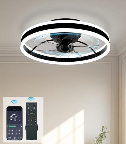 Alljia Reversible Ceiling Fans with Lights Smart App Control 6-Speed, 50cm | 20 Low Profile Quiet Fan Light with Timer 3000K/4500K/6000K Dimmable Ceiling Fan for Bedroom Living room, Easy Install