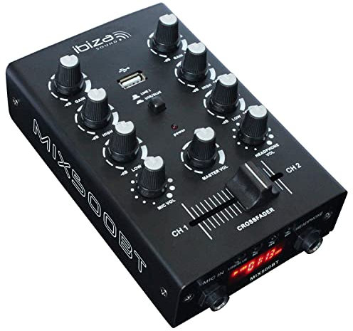 Ibiza - MIX500BT - Semiprofessioneller 2-Kanal-Mixer mit Mikrofon- und Line-Eingängen sowie Kopfhörer-, RCA- und Aufnahmeausgängen - Bluetooth & USB - Schwarz