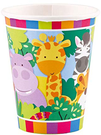 Amscan 9901917 - Becher Dschungel Tiere, 8 Stück, 250 ml, Safari, Pappbecher, Einwegbecher