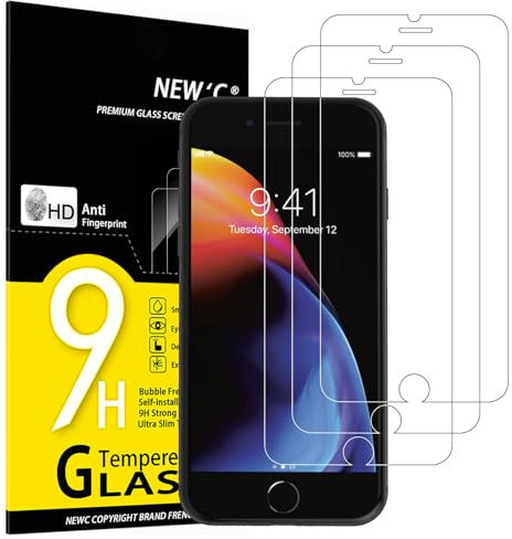 NEW'C 3 Piezas, Protector Pantalla para iPhone 8, iPhone 7 (4,7 Pulgadas), Cristal templado Antiarañazos, Antihuellas, Sin Burbujas, Dureza 9H, 0.33 mm Ultra Transparente, Ultra Resistente