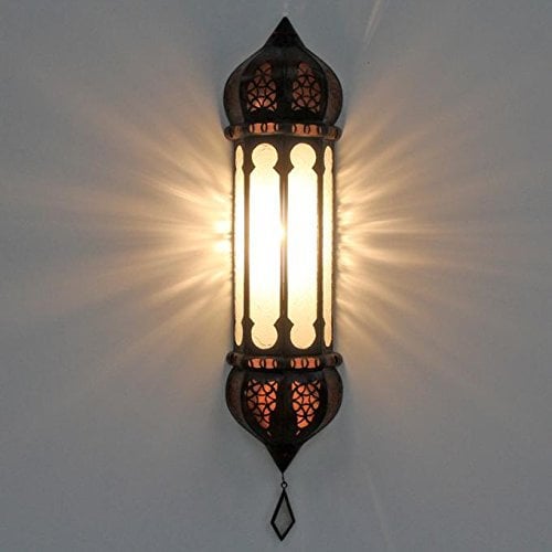 Casa Moro Orientalische Wandlampe Ruya weiß 57x12 cm HxB aus Eisen Relief-Glas marokkanische Wandleuchte Boho Chic Wandbeleuchtung L5054
