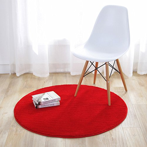 Fouriding Einfarbig Rund Teppich weicher Kurzflor Teppiche fürs Wohnzimmer, Esszimmer, Kinderzimmer, Schlafzimmer und die Küche geeignet Rot 60cm