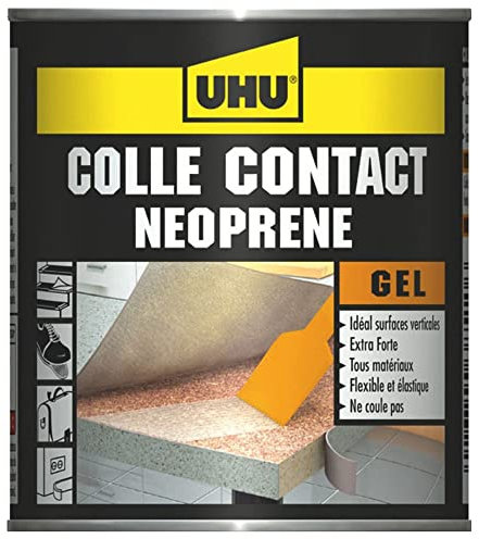 UHU Contact néoprène gel - Colle super forte universelle et gélifiée, ne goutte pas et ne file pas, adhère immédiatement, transparente, pot 210 g