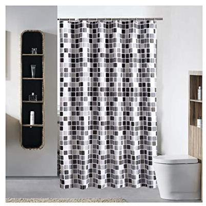 Bishilin Polyester-Stoff Duschvorhang Waschbar Schwarz Weiß Gitter 3D Anti Schimmel Duschvorhang 240x200 cm