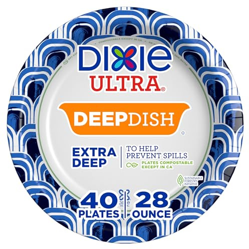 Dixie Ultra, Deep Dish Paper Plates, 28 Oz, 40 Count, Heavy Duty, Microwave-Safe, Soak-Proof, Cut Resistant, Disposable Plates For Heavy, Messy Meals