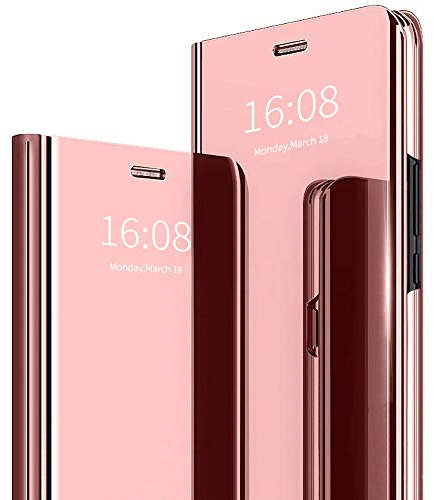 MadBee for iPhone 8 Plus/iPhone 7 Plus Case [with Screen Protector Full Coverage Flexible Film], Electroplate Plating Kickstand Case Smart Clear View Cover for iPhone 8 Plus/7 Plus (Pink)