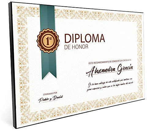 LolaPix Diploma mamá. Regalos Personalizados. Placa de Madera. Tamaño 20x30cm. Varios diseños. Modelo Honor