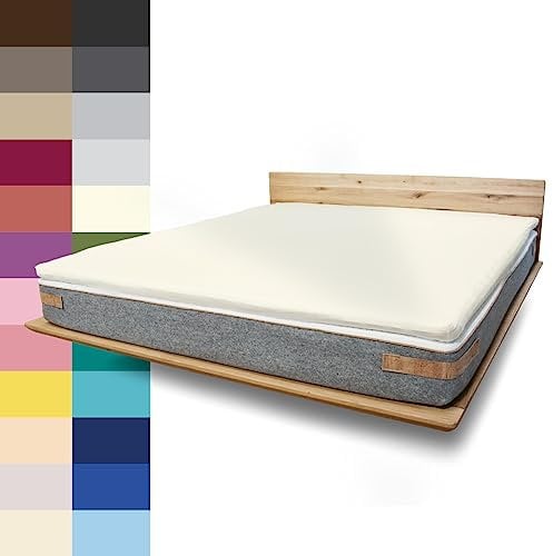 JONA SLEEP Topper Spannbettlaken (200x200 cm) Baumwolle Natur, 220 g/m² - Bezug für Topper & Boxspringbett, Öko Tex zertifziert, Made in Austria