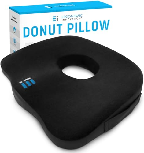 Ergonomische Innovationen Orthopädisches Donut-Kissen: Memory-Schaum Stuhlkissen für Steißbein und Steißbeinschmerzen, Ischias und Druckentlastung – Auto, Schreibtisch und Bürostuhlkissen – Schwarz