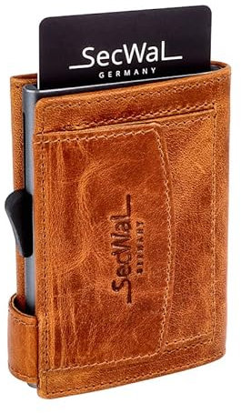 SecWal Kartenetui mit Münzfach Druckknopf inkl. Geschenkbox - Made in Germany - Echtleder Mini Geldbörse inkl. E-Book für Damen und Herren - RFID Schutz Geldbeutel klein (Dallas Cognac)