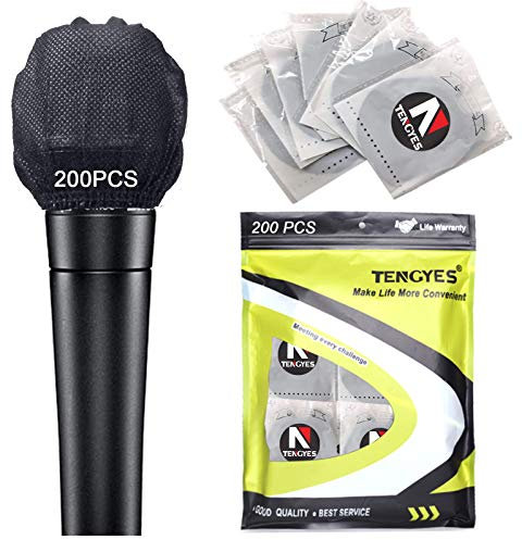 TENGYES 200 PCS (100 Pack) Microphone Hygiene Covers Disposable Non-Woven Handheld Mic Mike Cover Windscreen Protective Cap for KTV Karaoke Recording Room News Interview（Black）