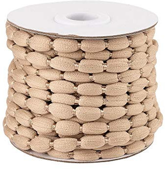 Ideen mit Herz Pompon-Band auf Rolle | Ø 1 cm | 10 m lang | Bommelborte, Pom-Pom-Band | Ideal zum Basteln und Nähen (taupe)