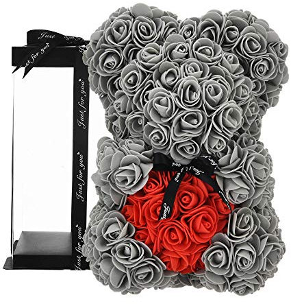 Rosenbär, Rose Teddy Rose - Rosenbär für Immer künstliche Blumen Frauen, Geschenke für Freundin, Geschenke für sie, Geburtstagsgeschenk (Gray)