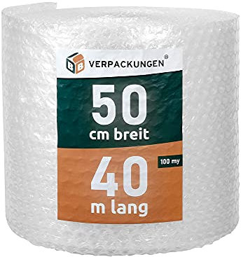 BB-Verpackungen 1 x Luftpolsterfolie 2-lagig 0,5 x 40 m große Noppen (100 my stark, Schutz von empfindlichen Gegenständen) - Sets zwischen 1 und 4 Rollen