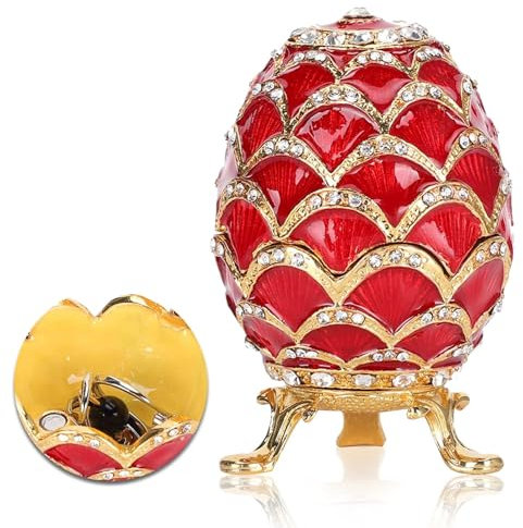 HERCHR Vintage Stil Ei Trinket Box, Einzigartige Handgemalte Emaillierte Schmuckschatulle Für Halskette Armband Ring Büro-Dekorationen 5,5 X 9 Cm