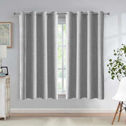 Urban Lotus Graue Verdunkelungsvorhänge für Kinderzimmer, modern, dreifach gewebt, wärmeisoliert, solide, grau, Vorhang-Set, Privatsphäre, Leinen-strukturierte Ösen, 132.1 cm Bx160 cm L, 2 Bahnen