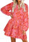FANCYINN Robe Droite à Manches Cloche à Volants pour Femmes Babydoll Mini Robe décontractée en Lin avec Poches à Manches Longues Floral Rose XL