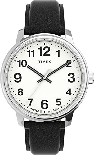 Timex Easy Reader Herren 43mm Schwarze Lederarmbanduhr TW2V21200
