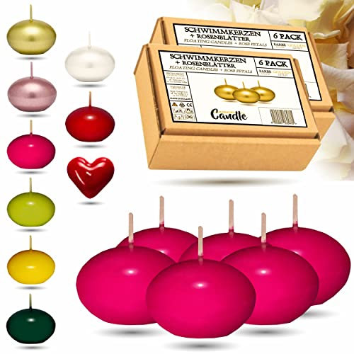 CANDLE HARMONY© Schwimmkerzen 6 STK Ø 40 mm mit GRATIS Rosenblätter Festliche Farben Schwimmkerze Zuhause Geburtstag Valentinstag Ostern Weihnachten Candles Kerzen für Damen (Pink)