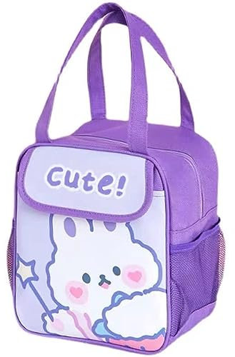 Kawaii - Lonchera para niñas, con aislamiento, lindas bolsas de almuerzo para mujeres, lonchera aislada para niños (morado)