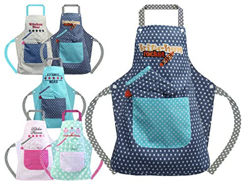 npluseins Emily´s Check Küchenschürze & Topfhandschuh für Kinder 468.550, 7-12 Jahre, Kitchen Rocket