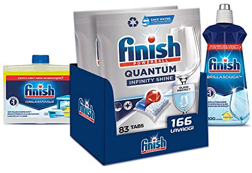 Finish Quantum Infinity Shine Pastiglie Lavastoviglie, 166 Capsule Lavastoviglie + Finish Curalavastoviglie al Limone, 1 Prodotto di Cura Lavastoviglie+ Finish Brillantante Lavastoviglie al Limone