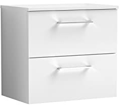 nuie ARN124W Arno Modern Bathroom Wall Hung 2 Drawer Vanity Unit with Colour Worktop, 600mm, Gloss White