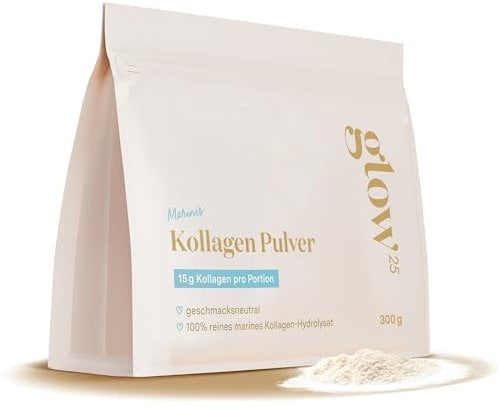 Glow25® Marine Collagen Pulver [300g] – Fisch Kollagen Hydrolysat – Peptide Typ 1 und 3 – Gute Löslichkeit – Neutral