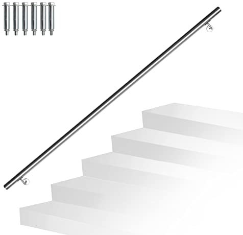 Randaco Edelstahl Handlauf Treppengeländer Geländer Wandhandlauf Wand Treppe inkl. Wandhalterung und Endkappen, für Innen & Außen Treppen Balkon Brüstung, Länge:180 cm