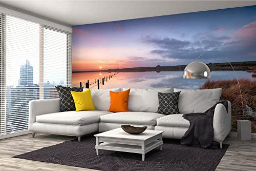 Vlies Fototapete SONNENUNTERGANG IN CORNWALL 375 x 250 cm (inkl. Kleister) - Vlies Tapete, Wandtapete, Wandbilder - Tapete für Wohnzimmer Schlafzimmer, Büro, Küche - Montagefertig