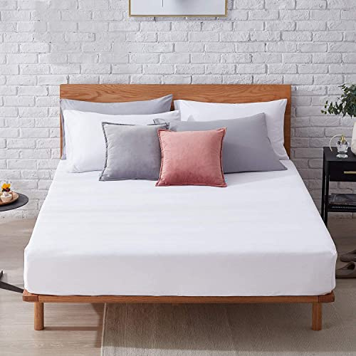 Fitted Sheets 100% Egyptian Cotton 200 Thread Count 40CM/16 Soft Extra Deep Pocket Bottom Sheet Hotel Quality Mattress Topper Bedsheet Single Double King SuperKing Size (White, Super King)