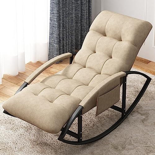 125*59*80cm, Gepolsterter Schaukelstuhl, Moderner Schaukelstuhl mit Metallrahmen, Bequeme Rückenlehne & Sitz, Einzelner Schaukelstuhl für Wohnzimmer, Kinderzimmer, Schlafzimmer, Lounge, Büro ( Color :