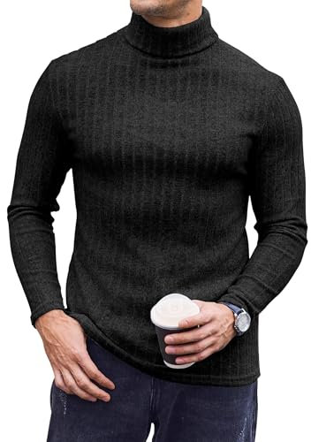 Ekouaer Rollkragenpullover Herren Rollkragenshirt Langarmshirt Thermooberteile Thermounterwäsche Dünn Pullover Herbst Winter Warm Basismodell Slim Fit, Schwarz, S