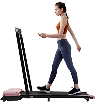 Lightakai Tapis de course pliable 2 en 1, 3.0 HP sous le bureau, avec télécommande et affichage LED, charge maximale de 100 kg, pour la marche, le jogging, pour la maison, le bureau, rose