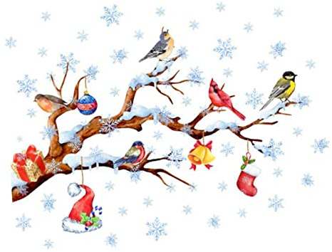Garneck 1blatt Weihnachtlicher Fensteraufkleber Mit Schneeflocken Zweigen Und Rotkehlchen Wiederverwendbare Deko Für Zuhause Und Geschäfte Material Winterliche Atmosphäre Für Feste