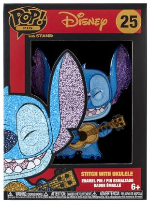 Funko Large Pop! Enamel Pin Disney: Lilo et Stitch - Stitch avec Ukulélé - Broche Fantaisie Mignonne à Collectionner pour Sacs à Dos et Sacs