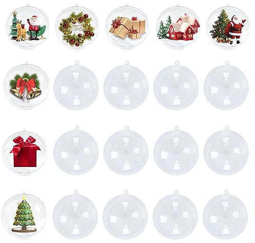 YUAENFI 20 Stück Weihnachtskugeln 8cm Acrylkugeln zum Befüllen Weihnachtskugeln Transparent für Dekorationen Christbaumkugeln Plastik Weihnachten Deko Hochzeit Party